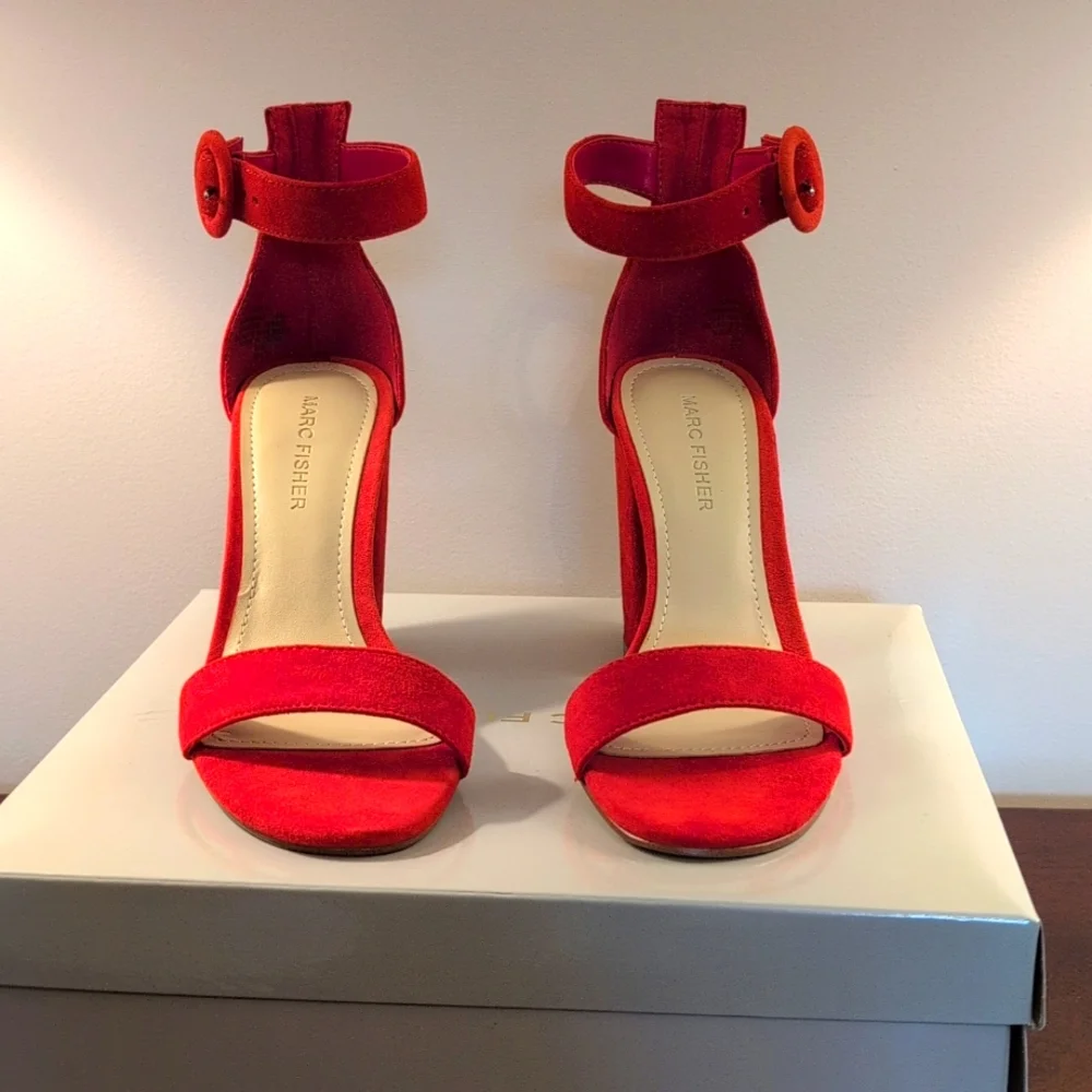 👠 Perfect MARC FISHER Suede MAGALI - Medium Red Suede👠 - Picture 5 of 7